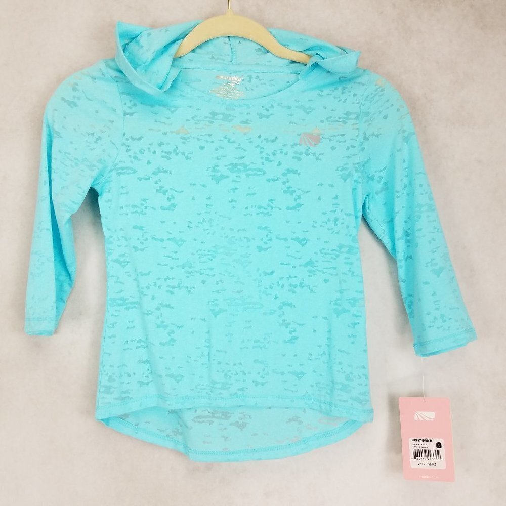 NEW Marika Girls Size S 7/8 Lightweight Hooded Top in Aqua Blue NWT $28